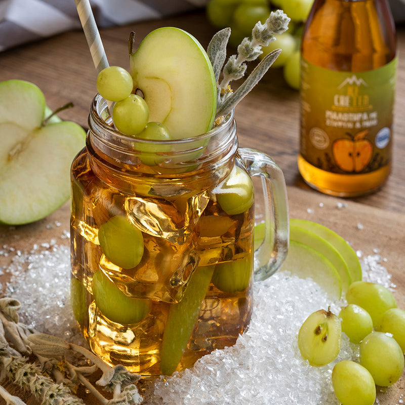Ice Mountain Tea from Crete, Greece. Ice CreTea is a delightful, refreshing combination of Greek Cretan Mountain Tea with Apple & Grapes.