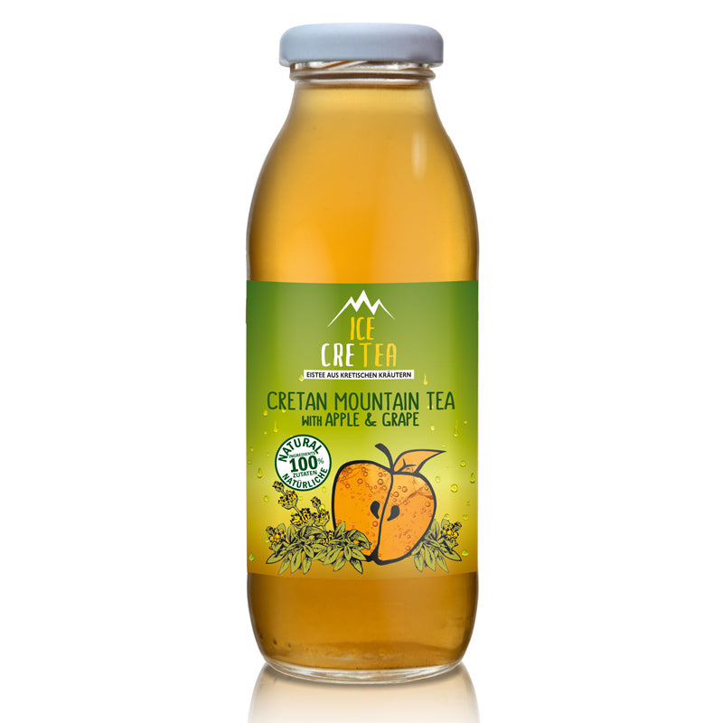 Ice Mountain Tea from Crete, Greece. Ice CreTea is a delightful, refreshing combination of Greek Cretan Mountain Tea with Apple & Grapes.